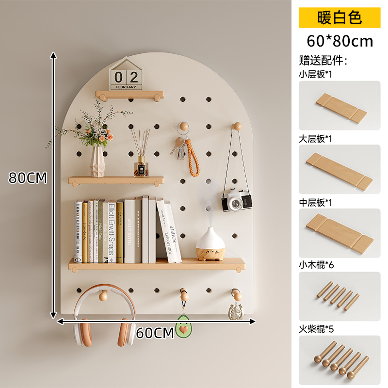 Tablero de agujero de madera maciza, estante de pared, entrada, forma de nogal, decoración de pared, pantalla de almacenamiento