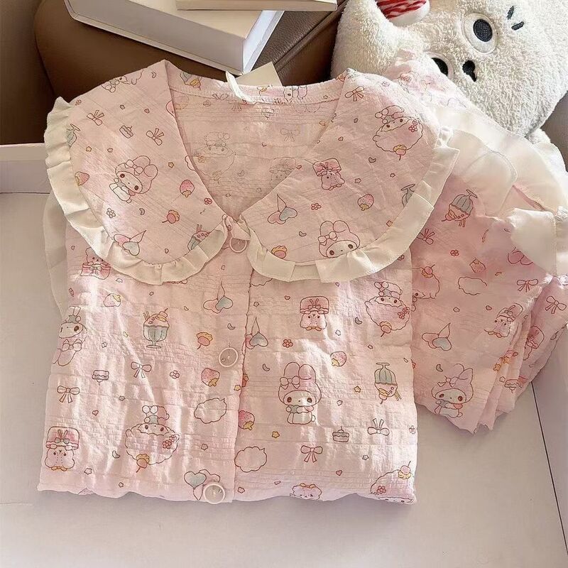Ins sweet doll collar My Melody pajamas for women, cloud cotton, long-sleeved and long-pants, thin spring-summer home wear suitable for outdoor use Ins sweet doll collar My Melody pajamas for women, cloud cotton, long-sleeved and long-pants, thin spring-summer home wear suitable for outdoor use
