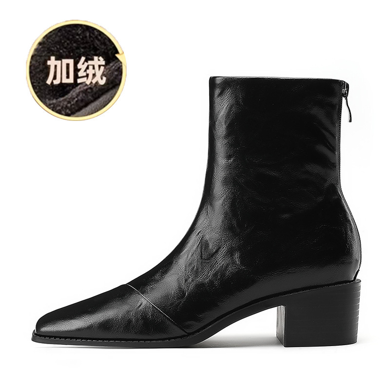 5083-3高跟短靴英伦马丁靴 尖头粗跟女舒适中拉链短筒靴子|undefined