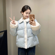 2025冬季新款羽绒服女短款韩版时尚宽松羊羔毛POLO领面包服外套潮