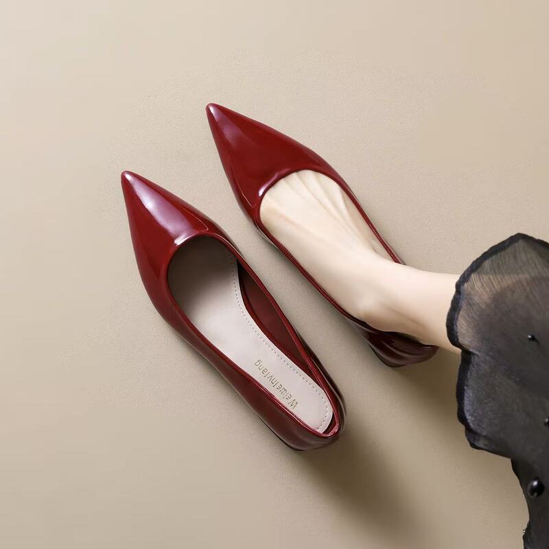 2026 New Fashion Versatile French Pointed Toe Women's Chunky Heel High Heels Shallow Slip-On Work Shoes