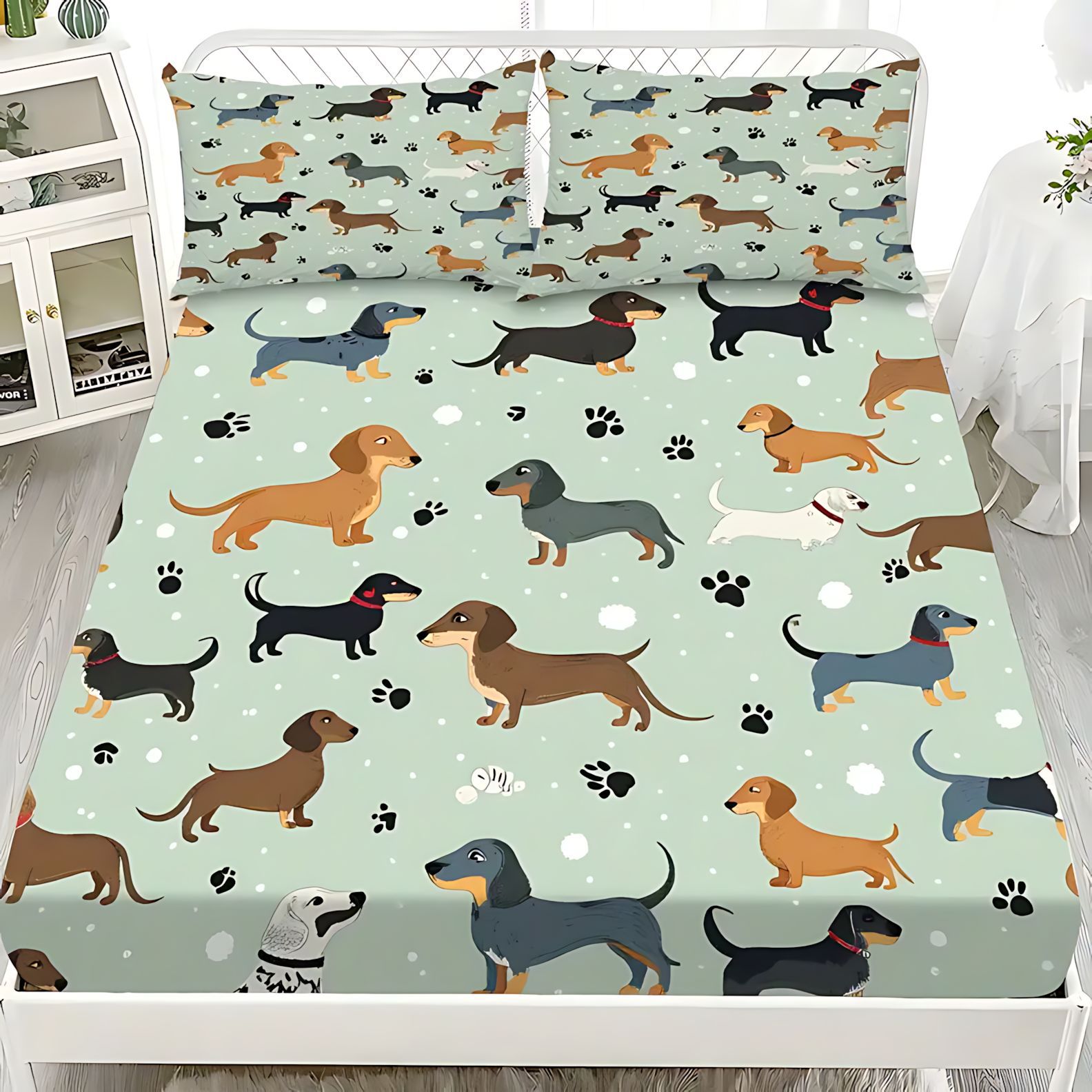 TEMU / JIT textil doméstico transfronterizo lindo pequeño salchicha impresión digital 3D cama de cama de cama de cama