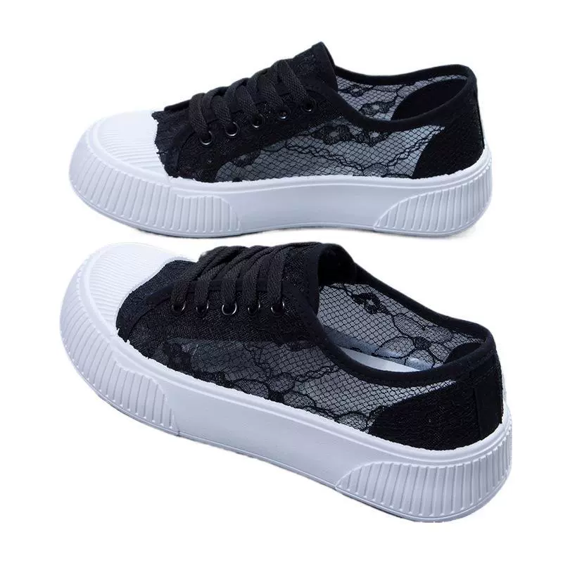 Women's shoes 2025 new spring and summer lace breathable mesh shoes small fragrance style single mesh cookies flat-soled thin white shoes