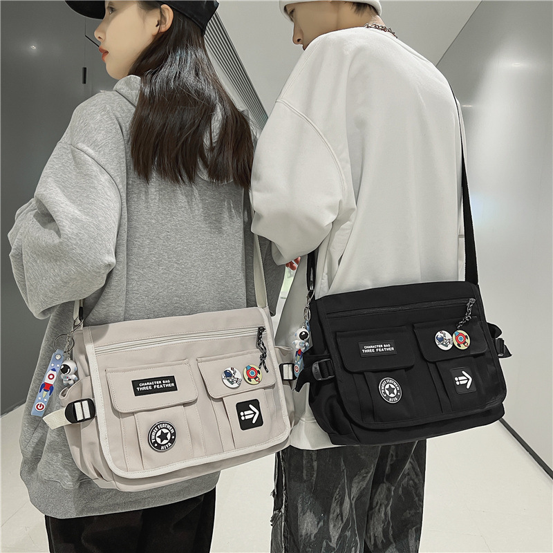 Japanese-Style Couple Canvas Crossbody Bag, Large Capacity, Multi-Pocket, Campus Sports Class Tote Bag, Trendy Shoulder Bag Japanese-Style Couple Canvas Crossbody Bag, Large Capacity, Multi-Pocket, Campus Sports Class Tote Bag, Trendy Shoulder Bag