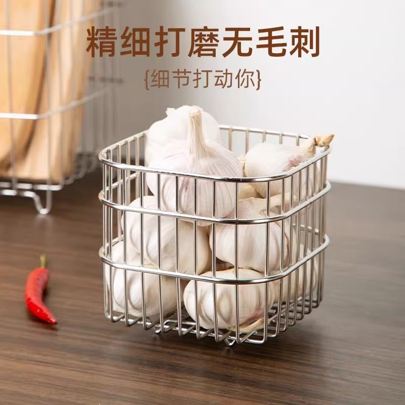 跨境不锈钢菜篮子置物架厨房沥水篮姜蒜收纳篮台面多功能三角桌面|undefined