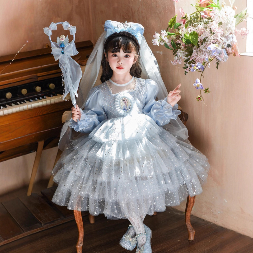 Girls and Autumn New Elsa Dress Frozen Princess Dress Baby Birthday Cake Dress