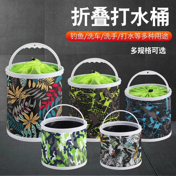 Oxford Cloth Folding Fishing Bucket with Net, Live Fish Bucket, Portable Car-Mounted Bucket, Multifunctional Water Bucket, Fishing Gear