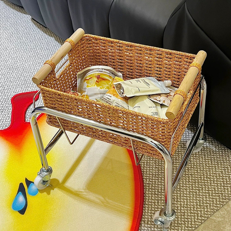 Snack Storage Basket Mobile Trolley Storage Rack Xiaohongshu Same Style Handle Shopping Basket Home Dormitory Artifact