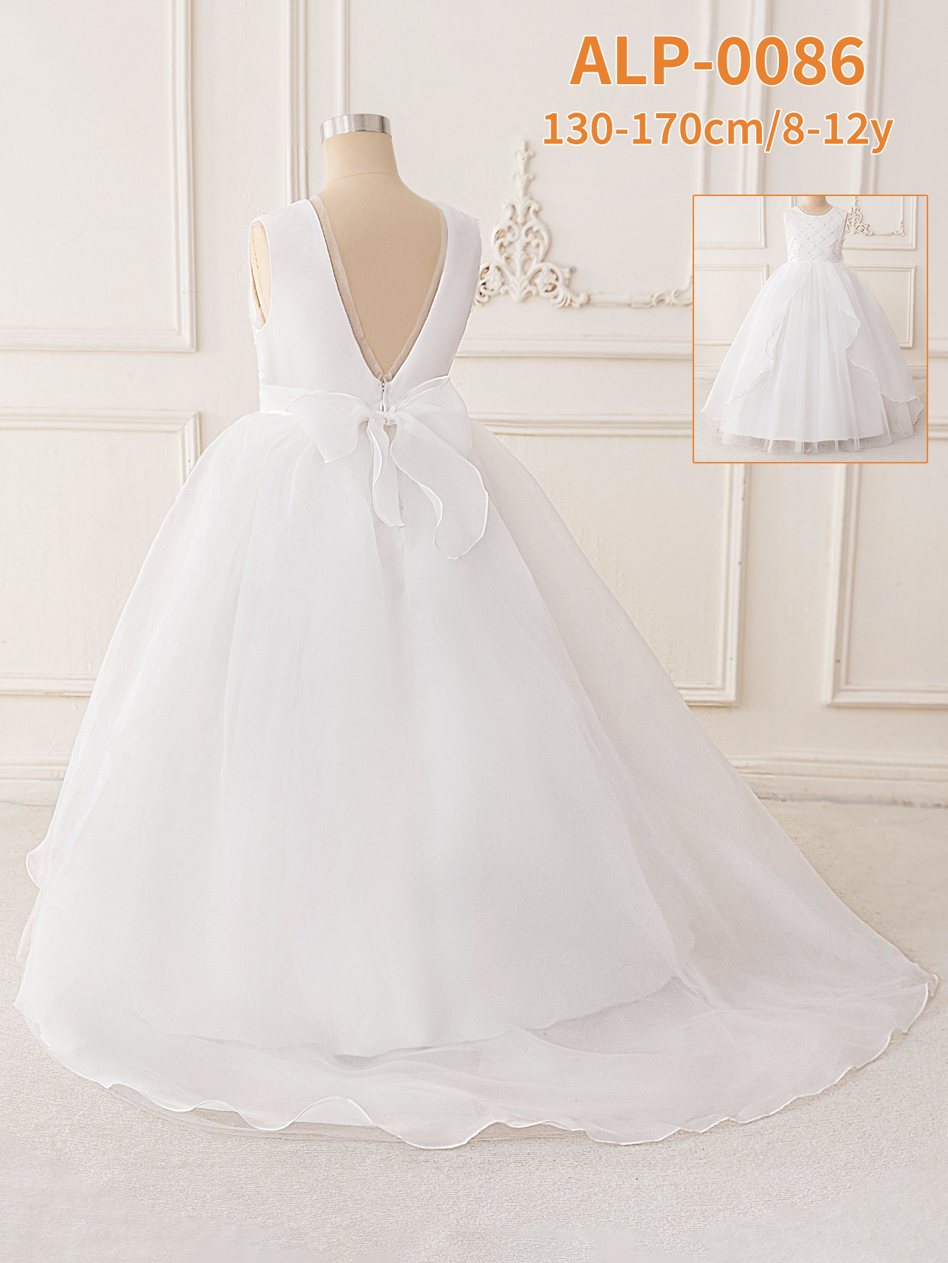 Vestido de niña estilo nuevo, vestido largo blanco, vestido de princesa para cumpleaños de niña, vestido de niña de las flores, vestido para actuación.
