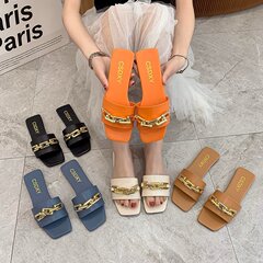 Women's Slippers 2021 Summer New Square Toe One-Piece Flat Soft Sole Large Size 42 Export Outer Wear Slippers