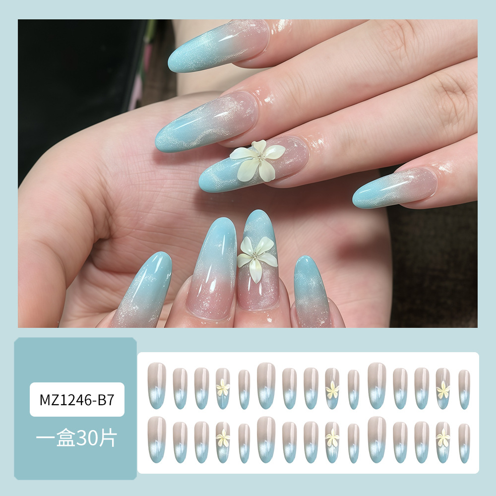 Menta gradiente tridimensional camellia para usar uñas ins blanqueador suave 30 piezas de uñas oval parche de uñas image 7