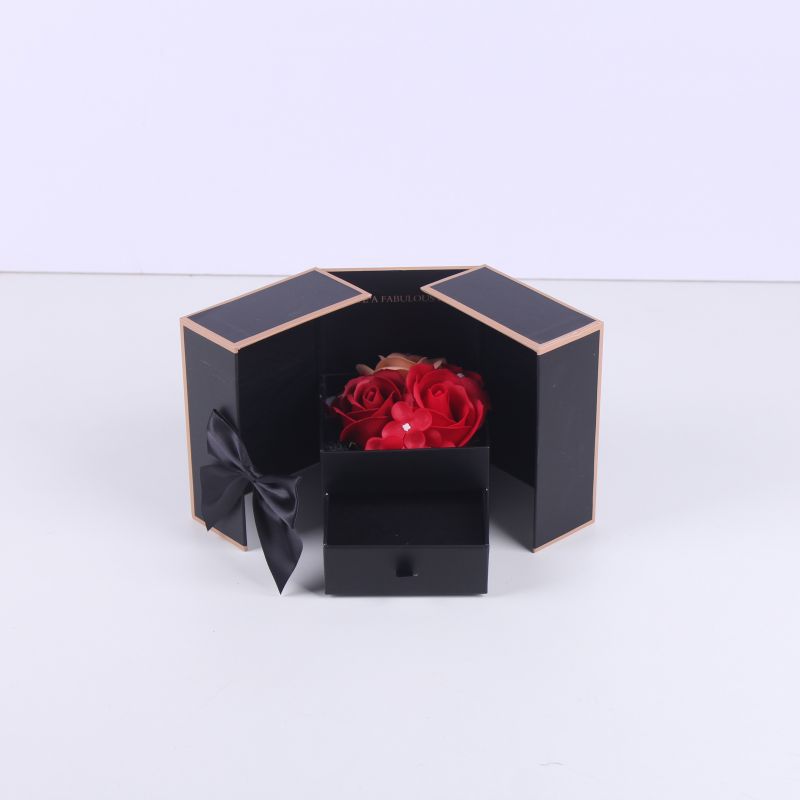Día de San Valentín Inmortal Rose Joyas Caja de regalo Creativa de doble puerta Saponina Flor Lápiz labial Collar Caja de embalaje de regalo