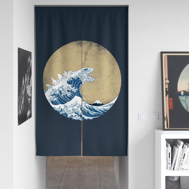 Siren Beizhai Navy Wave Blended Fabric Door Curtain Bedroom Partition Curtain Hanging Curtain Kitchen Half Curtain Feng Shui Curtain Decoration