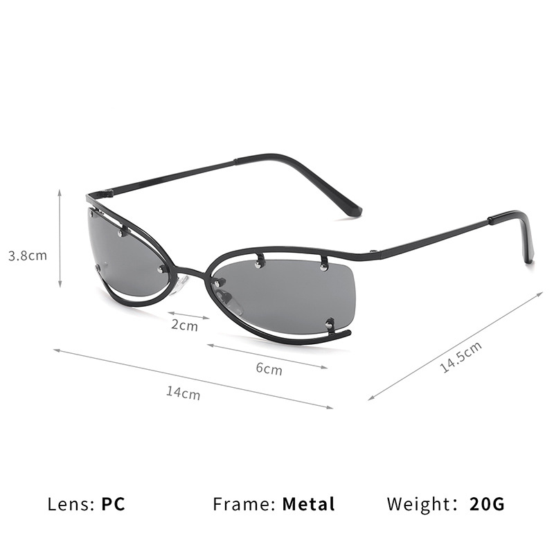 Y2g dulce fresco caliente chica metal gato ojo gafas de sol personalidad femenina futuro tecnología estilo gafas de sol cóncavo forma medio marco gafas