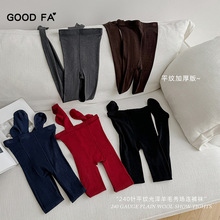 2024秋冬新款240针精纺羊毛平纹带后跟m*u秀场发热打底裤袜女批发