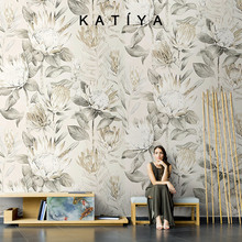 Katiya美式花朵墙布手绘艺术壁纸法式客厅高档电视背景墙2025新款