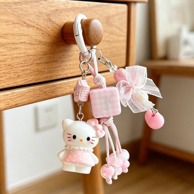New Hello Kitty Doll Keychain Pink Lace Bow Pendant Bag Charm Wholesale New Hello Kitty Doll Keychain Pink Lace Bow Pendant Bag Charm Wholesale
