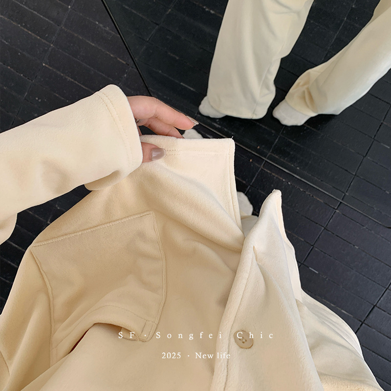 25松霏新款澳毛绒加绒加厚睡衣女 软糯宽松净版家居服翻领套装|undefined