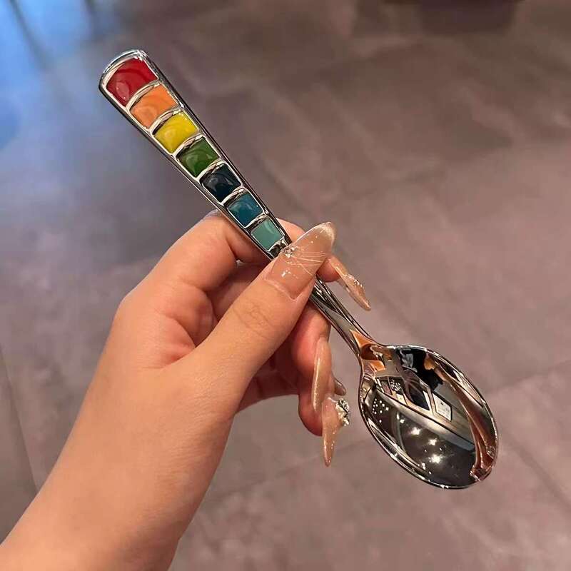 *High-End Rainbow Spoon*Rainbow Enamel Pointed Spoon Household Stainless Steel Spoon Eating Spoon Soup Dessert Spoon *High-End Rainbow Spoon*Rainbow Enamel Pointed Spoon Household Stainless Steel Spoon Eating Spoon Soup Dessert Spoon