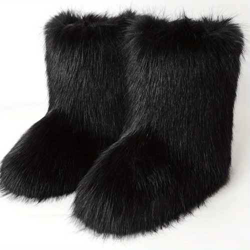 Fox Fur Snow Boots - Autumn/Winter Warmth-Resistant Heavy-duty Wide-Size Mid-Calf imitation Fur Boots - European and American Fashion