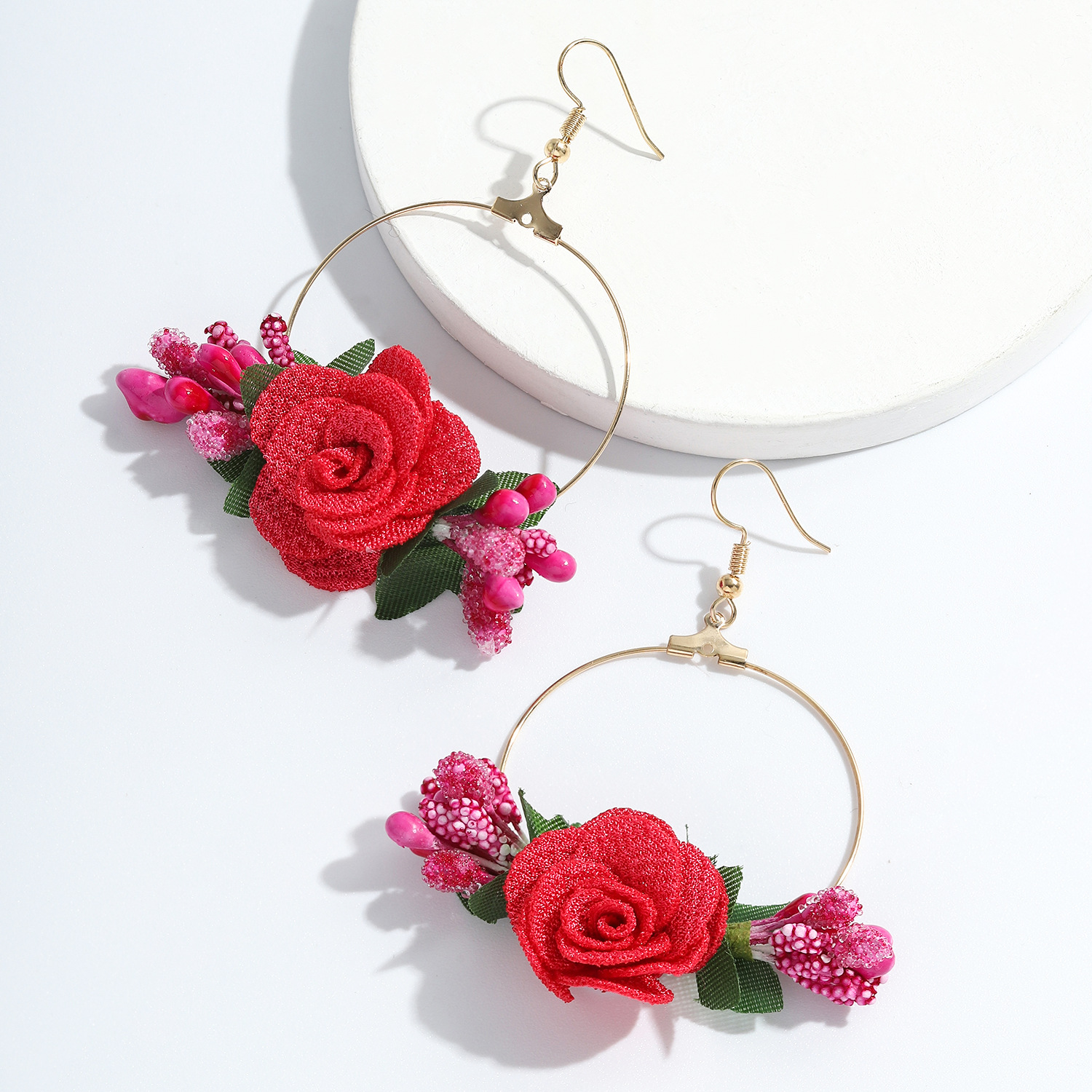 7g Weight Alloy Ear Needle Material Drop Earrings Classification Anniversary, Business, Travel, Birthday, Festival Occasion Alloy, Gauze Material Flower Pattern Women'S Gender Ethnic Style Style White, Pink, Purple, Red, Blue Color Ethnic Style Flower Alloy Gauze Drop Earrings 11