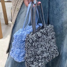 Shadow新品网红同款时尚褶皱格子设计可爱小托特手提手拎包包女