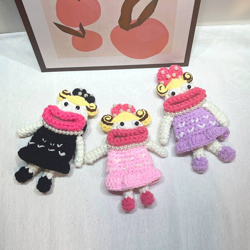 Pequeño, lindo, extraño, boca de salchicha, muñeca de cabello rizado, bolso de cambio, caricatura encantadora, bolso de gancho, nuevo bolso de lana para niños