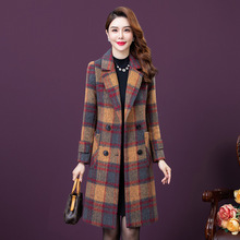 25秋冬新款高端羊绒毛呢大衣女韩版时尚中长款西装领格子中年外套