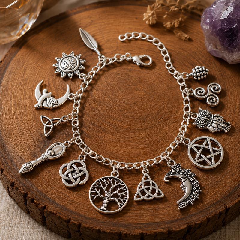 Cross-border TK popular retro witchcraft bracelet for women and men, with pentagram, moon, sun pendants and tree of life accessories Cross-border TK popular retro witchcraft bracelet for women and men, with pentagram, moon, sun pendants and tree of life accessories
