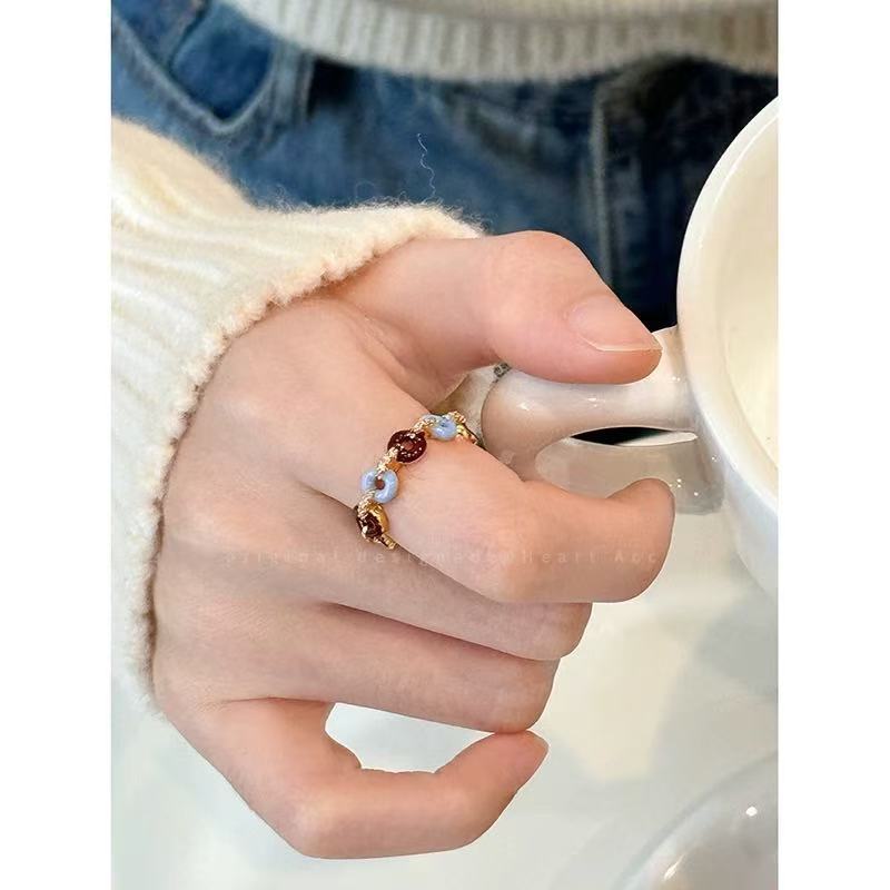 여성을위한 레트로 드립 글레이즈 링 반지 프렌치 라이트 럭셔리 하이 엔드 인덱스 핑거 링 틈새 디자인 오픈 조절 링