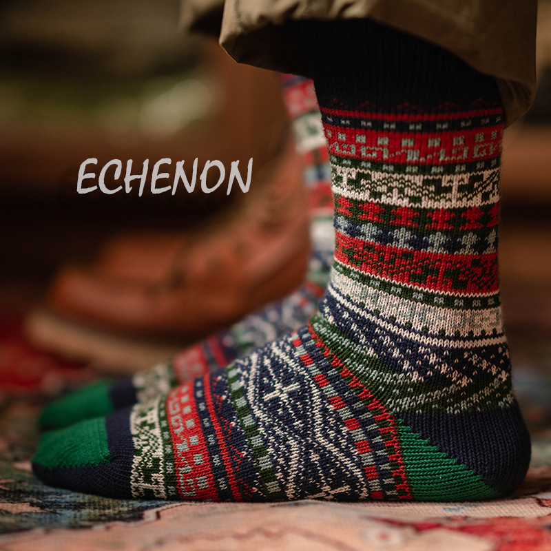 2024 Autumn/Winter New Men's Socks American Casual Retro Red Wing Thick Knit Combed Cotton Seamless Long Socks