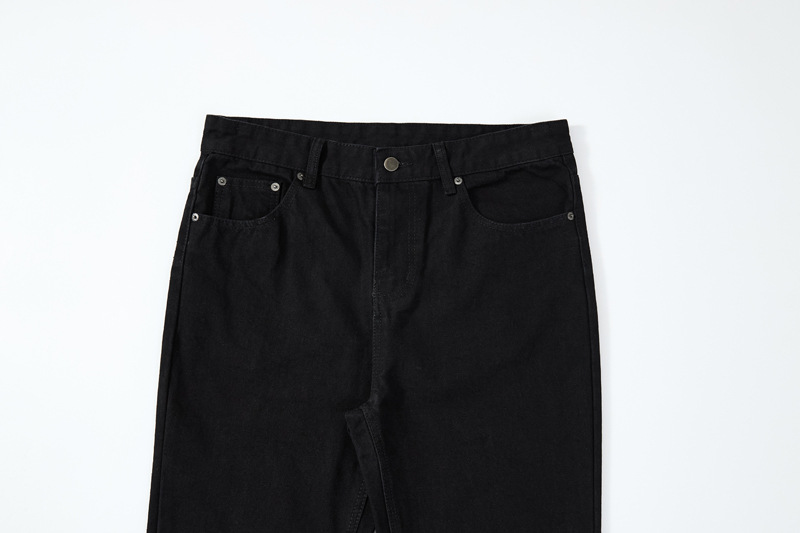 Straight Tube Micro Flared Black Men's Jeans High Street American Vibe Casual Pants Solid Color Male Trousers Clothing Trendy 24E5381_mkmklike.com