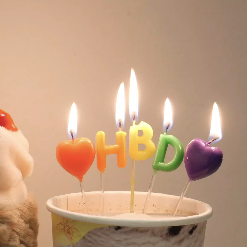 Love Heart Hbd Candle Creative Children's Baking Happy Birthday Cake Decoration Internet Celebrity Party Ornaments