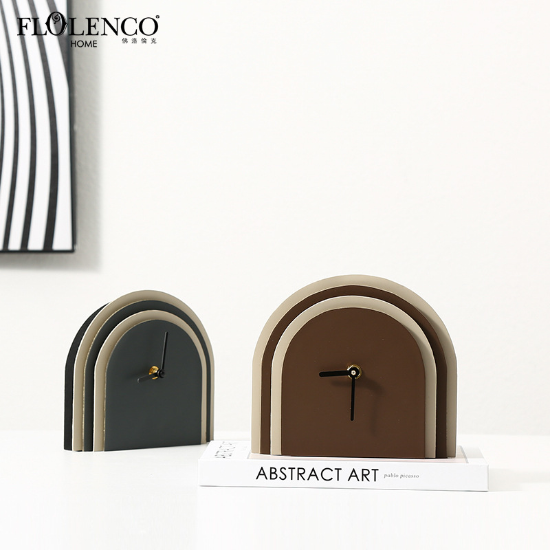Italian Minimalist Multi-layered Leather Arched Clock Ornaments Model Room TVCabinet Office Desk Creative Home Accessories