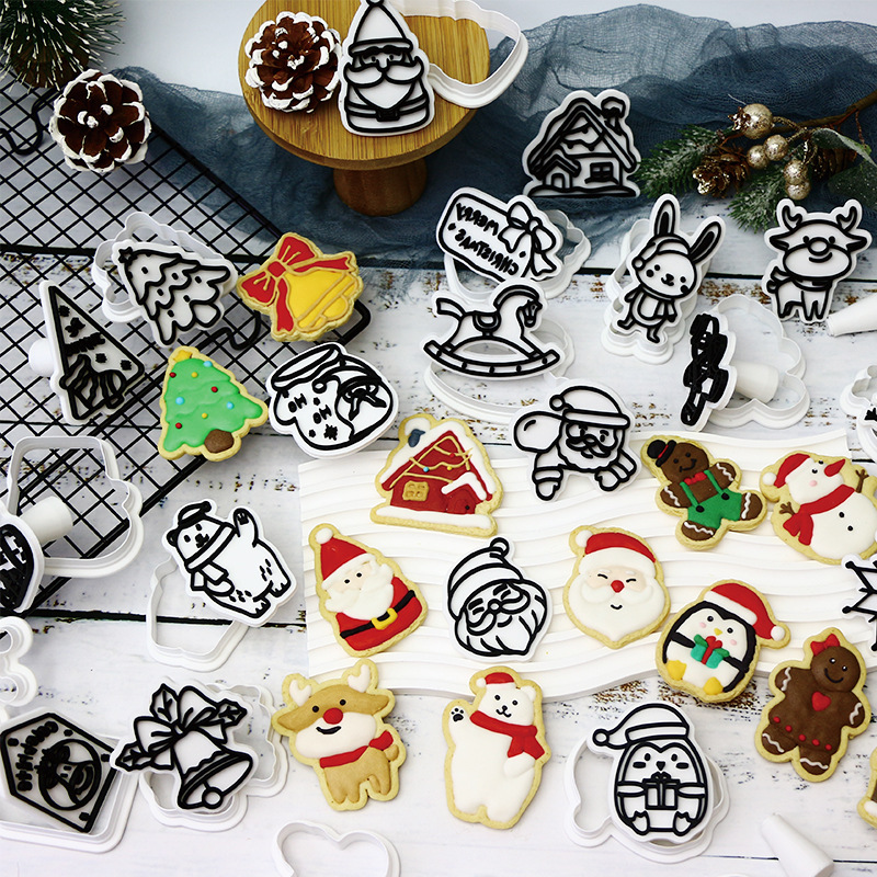 Molde de galletas de Navidad dibujos animados horneado molde de flip DIY personalizado 3D estereoscópio prensado molde de corte de galletas heladas