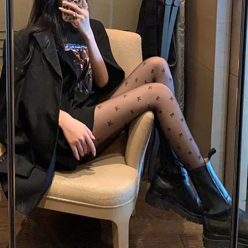 Bow-Tie Footed Leggings, Sexy Stockings for Women, Thin Summer Anti-Snag Stockings, Black Summer Thin Style