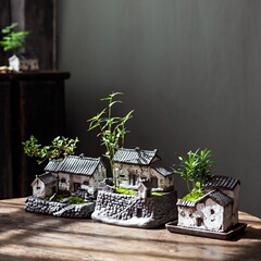 怠惰な植木鉢セラミックハウス鉢植えクリエイティブメリルンシル水栽培デスクマイクロ風景装飾品屋内植物盆栽