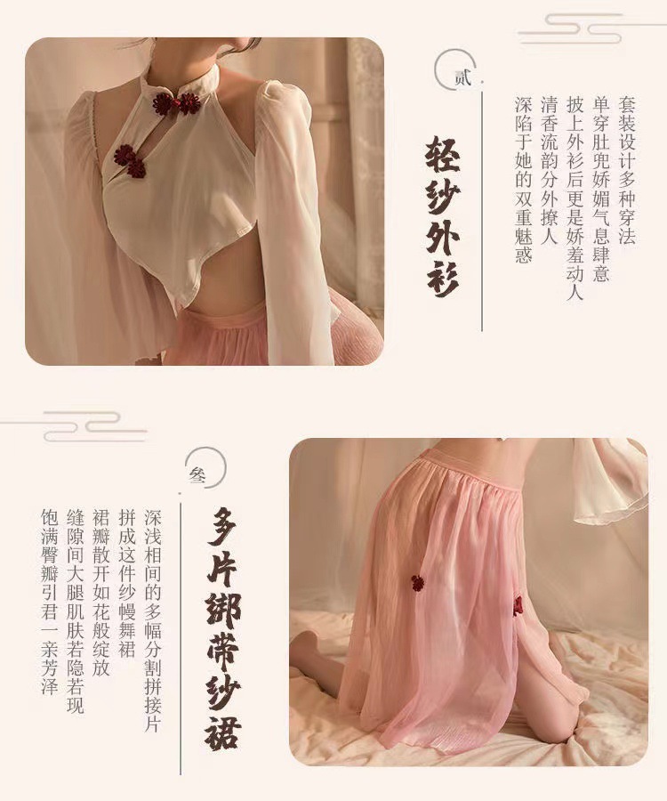 Hanfu-Style Bellyband Lingerie Set with Sleeves, Skirt and Briefs — detail image 7