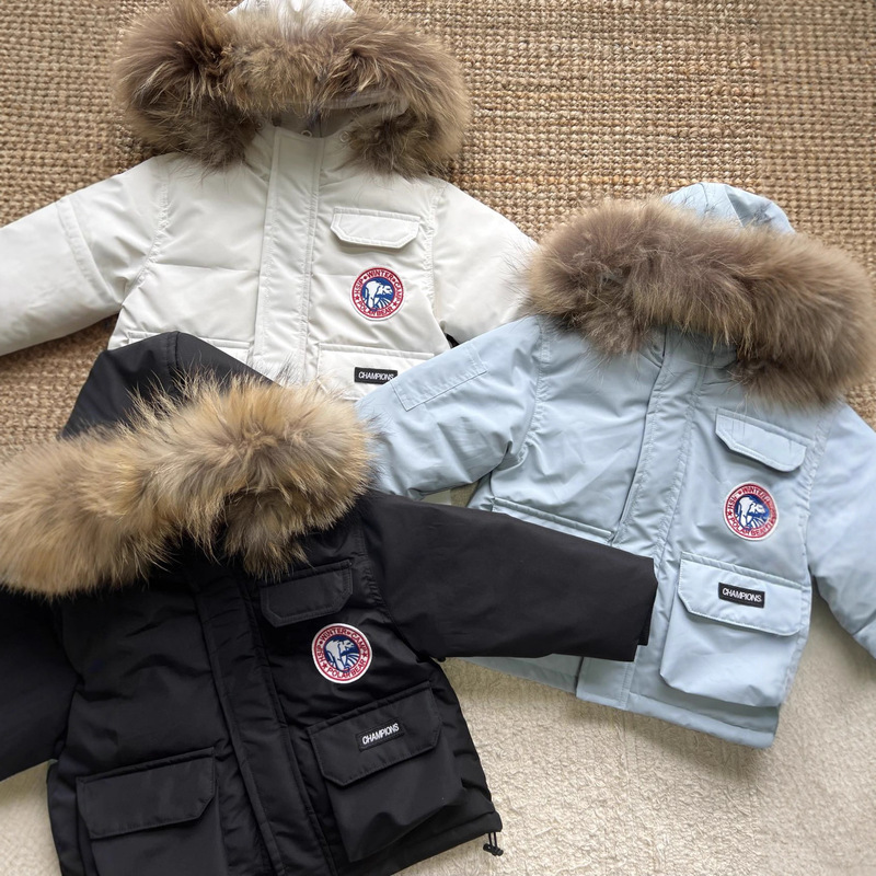 Parker Kidsren's down Jacket Warm Winter Kidsren's Large Fur Collar Hoodie Pure Color Baby Jacket Boys and Girls Winter