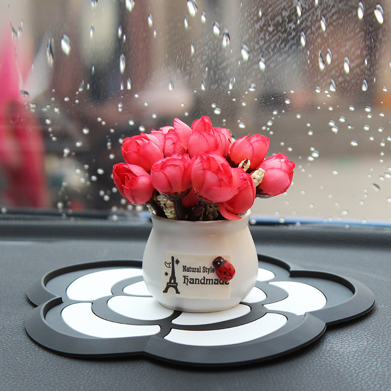 Decoración creativa de plantas en macetas de coche, flores y frutas, decoración de coche, coche, linda flor, decoración pequeña, niña