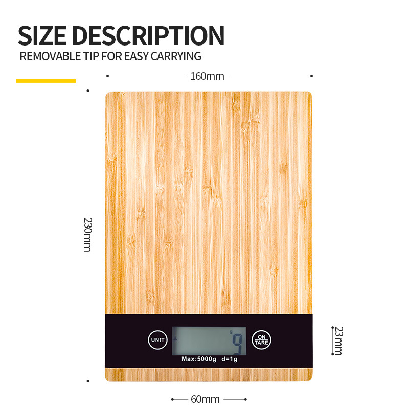 Venta al por mayor transfronteriza caliente cocina comercial comida báscula de cocina panel de bambú báscula electrónica portátil multifuncional de alta precisión