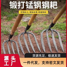 园艺锻打老式耙子农具四齿钉耙铁耙农用耐用锄地挖土加厚耙高锰钢