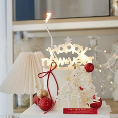 ネット赤新年おめでとうケーキ装飾焙煎置物Happy Newyear発光灯ins風星プラグイン
