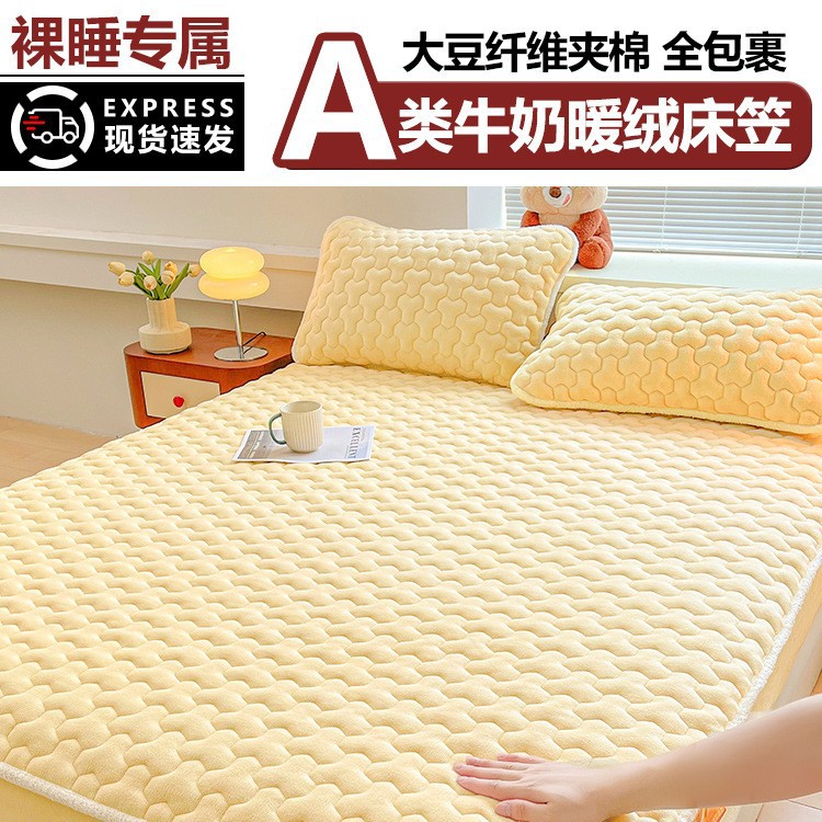 Cama de camisa de leche gruesa clase A cubierta de una sola pieza de cubierta de cama de invierno intercalada de algodón cubierta de colchón cubierta de protección de colchón 2025 nuevo