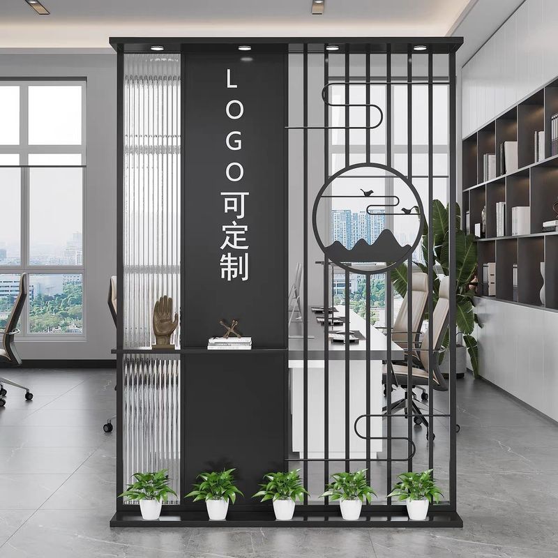 简约现代玻璃屏风隔断办公室形象墙公司入户玄关前台LOGO背景|undefined