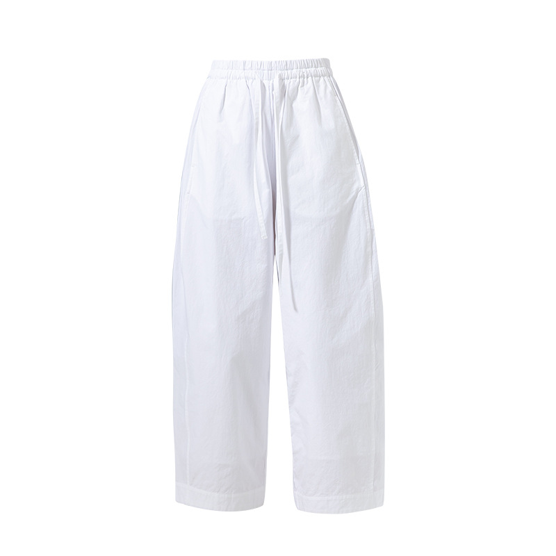 Quần culottes nữ ống rộng cạp thun dây rút, dáng suông rộng, dài 9 phần, chất cotton mềm mại — Ben trắng