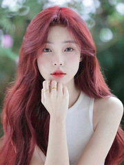 Front lace wig full headband high temperature silk curly hair middle parted French big wave raspberry red COS wig for women