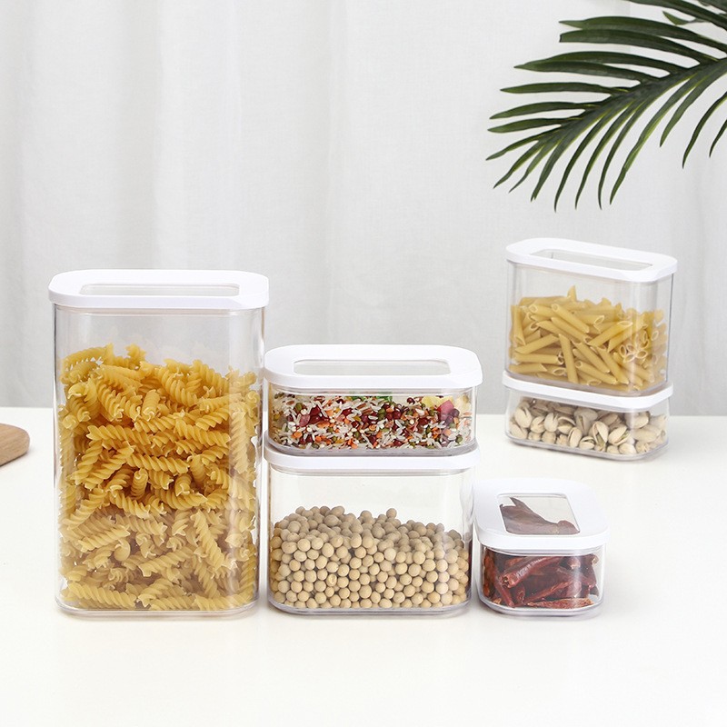 Household Kitchen Transparent Sealed Box Storage Jar for Grains Plastic Storage Box Tangerine Peel Square Storage Jar