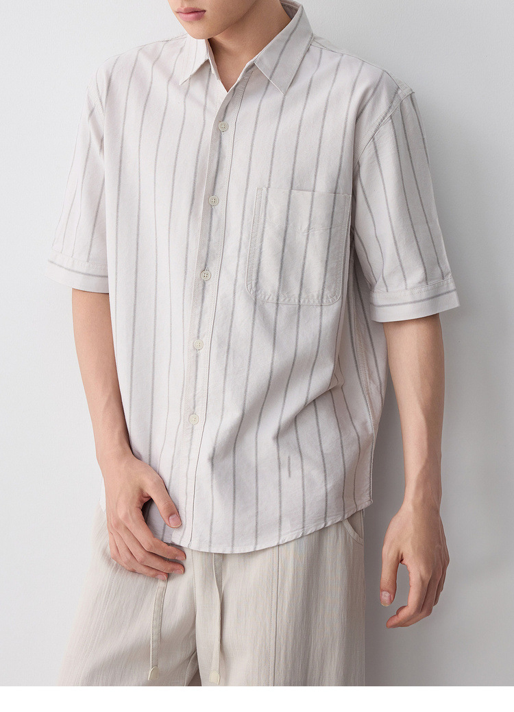 Áo sơ mi nam ngắn tay sọc cotton thoáng mát — màu xanh nhạt chi tiết 21