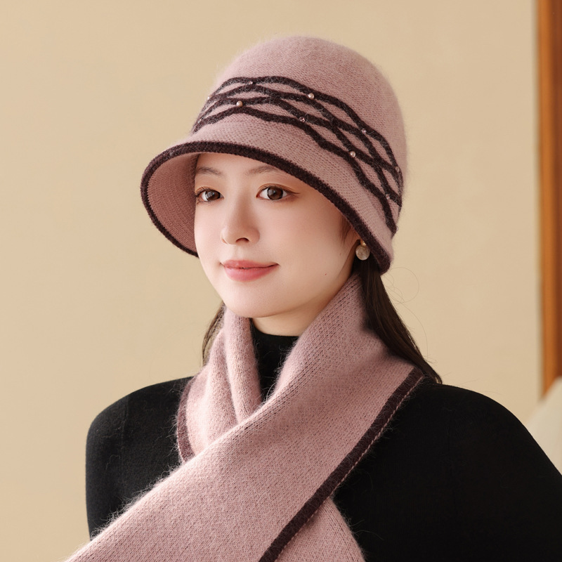 新款时尚中老年人兔毛帽子女冬季妈妈盆帽保暖防寒加绒加厚针织帽|undefined